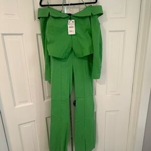 Green Off-Shoulder Top and Bottom Set